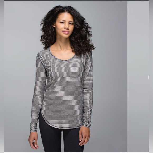 lululemon athletica Black and Gray Striped Long Sleeve Tee - Picture 1 of 6